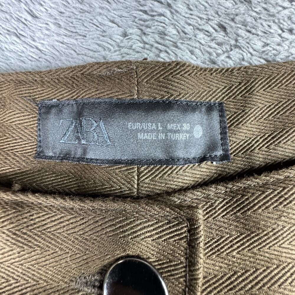 Zara Linen Cotton Blend Barrel Pants Herringbone Womens L High Waist 32x29 - Picture 5 of 10